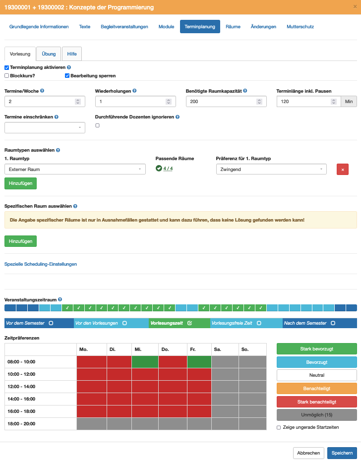 Kursinstanz - Terminplanung